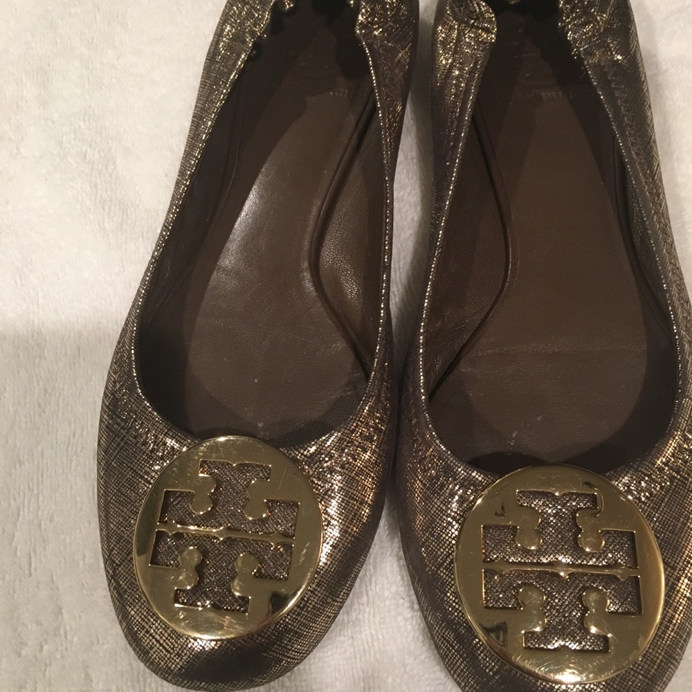 Tory Burch Reva Gold Ballerina Flats
